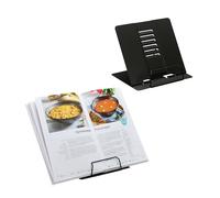 Relaxdays Atril para Libros, Set 2, Soporte Recetas, Ajustable 6 Niveles, Sujetalibros con Pinza, Cocina, Acero, Negro, 100%, 2 Unidades
