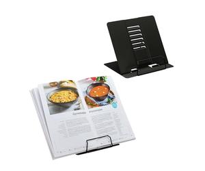Relaxdays Atril para Libros, Set 2, Soporte Recetas, Ajustable 6 Niveles, Sujetalibros con Pinza, Cocina, Acero, Negro