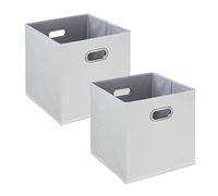 Relaxdays Aufbewahrungsbox Cajas Almacenaje Plegables en Set de 2, Cajones para Estantería, Asas, 32 x 33 x 33 cm, Cestos Lino, Blanco, Hierro