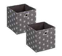 Relaxdays Aufbewahrungsbox Grau im 2er Cajas Almacenaje Tela Estampado Geométrico, Set de 2, 30,5 x 30 x 30 cm, Estanterías, Plegables, Gris y Blanco, Poliéster
