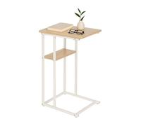 Relaxdays Mesa auxiliar con 2 baldas blanco,marrón claro