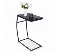 Relaxdays Auxiliar, Forma de C, H x B x T: 58,5 x 47,5 x 25 cm, Mesa para sofá, Cama y Snacks, Metal y MDF, Negro, Tablero de Fibras, Hierro, 58.5 x 47.5 x 25 cm
