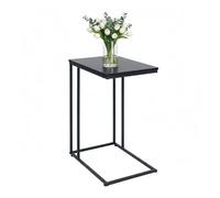 Relaxdays Auxiliar, HxBxT: 64 x 50 x 35 cm, MDF, Hierro, Forma C, Mesa de sofá para Deslizar, salón, Negro, Tablero de Fibras