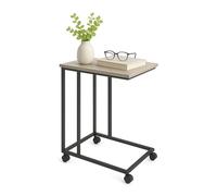 Relaxdays Auxiliar Ruedas, HBT: 68 x 50 x 35 cm, MDF, Metal, Forma en C, Mesa de sofá para Colocar, Gris/Negro, Plástico, Tablero de Fibras, Hierro