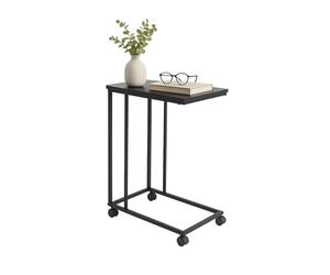 Relaxdays Auxiliar Ruedas, HxBxT: 68 x 50 x 35 cm, MDF, Metal, Forma en C, Mesa de sofá para Introducir, Negro, Hierro, Plástico, Tablero de Fibras
