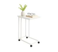 Relaxdays Auxiliar Ruedas, HxWxD: 68 x 50 x 35 cm, MDF, Metal, Forma en C, Mesa de sofá Blanca, Tablero de Fibras, Hierro, Plástico