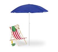 Relaxdays Azul 160 cm Sombrilla Playa, Ø, Altura Regulable, Inclinable, Protección UV, Parasol con Bolsa, Balcón