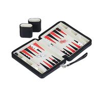 Relaxdays Backgammon, Juego de Viaje con Bolsa, Incluye Accesorios, 5,5 x 24 x 18 cm, Efecto Cuero, de Mesa, Negro, Tablero de Fibras, Plástico