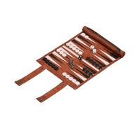Relaxdays Backgammon, Juguete Viaje Enrollable, con Accesorios, Tapete 32x26 cm, Efecto Cuero, Juego Mesa, Marrón Rojizo, Hierro, Plástico