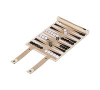 Relaxdays Backgammon, Juguete Viaje Enrollable, Incluye Accesorios, Tapete de 32x26 cm, Efecto Cuero, Juego Mesa, Beige, Hierro, Plástico