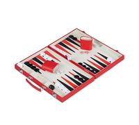 Relaxdays Backgammon Maletín, Incluye Accesorios, 5 x 36,5 x 24 cm, Efecto Cuero Elegante, Juego de Mesa con Dados, Rojo, Tablero de Fibras, Plástico