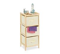 Relaxdays 0 Estantería Baño con 3 Cestas Plegables, Almacenaje, Repisa Pequeña con Cajones, 65x28x25,5 cm, Beige, Tela no Tejida