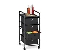 Relaxdays Storage Trolley Carrito Auxiliar, 4 Cajones, Metal y Plástico, Carro con Ruedas para Baño, Cosméticos, 74 x 33 x 39 cm, Negro, Hierro, 1 Unidad