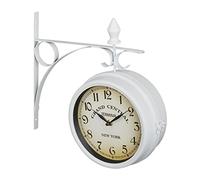 Relaxdays Reloj Pared Doble Esfera, Estilo Estación de Tren, Decorativo, Analógico, Vintage, 34 x 35 x 10 cm, Blanco
