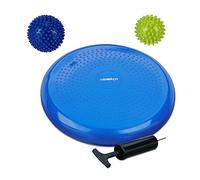 Relaxdays Balance Cojín Equilibrio, 2 Bolas de Masaje, Ø 32 cm, Resistencia hasta 140 kg, Pelota Fisioterapia con Inflador, Azul, 6 x 32 x 32 cm