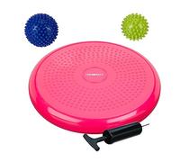 Relaxdays Balance Cojín Equilibrio, 2 Bolas de Masaje, Ø 32 cm, Resistencia hasta 140 kg, Pelota Fisioterapia con Inflador, Rosa, 6 x 32 x 32 cm