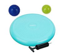 Relaxdays Balance Kissen mit 2 Massagebällen Cojín Equilibrio, 2 Bolas de Masaje, Ø 32 cm, Resistencia de hasta 140 kg, Pelota con Inflador, Turquesa, 6 x 32 x 32 cm