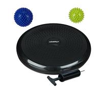 Relaxdays Balance Kissen mit 2 Massagebällen Cojín Equilibrio, 2 Bolas de Masaje, Ø 32cm, Resistencia hasta 140 kg, Pelota Fisioterapia con Inflador, Negro, 6 x 32 x 32 cm