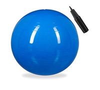 Relaxdays Balón para Ejercicios de Fitness, Pelota de Pilates, Equilibrio, con Bomba de Aire, Ø 75 cm, 1 Ud., Azul