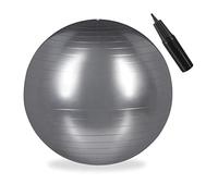 Relaxdays Balón para Ejercicios de Fitness, Pelota de Pilates, Equilibrio, con Bomba de Aire, Ø 85 cm, 1 Ud., Plateado