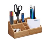 Relaxdays Bamboo Desk Organiser, Pencil Holder, 10 Compartments, Wood Grain, Siz