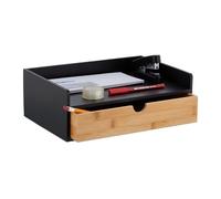 Relaxdays Bamboo Desk Organiser with Drawer Organizador de Escritorio con 1 Cajón y 1 Balda A4, Bambú, 11x32x22 cm, Portalápices Oficina, Negro y Natural, Tablero de Fibras