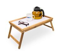Relaxdays Bamboo Wooden Breakfast in Bed Tray, Serving Tray With Folding Legs w/
