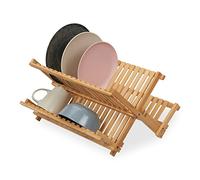 Relaxdays Bambus Abtropfgestell klappbar Escurreplatos Plegable, 2 Niveles, Secador Platos, Tazas, Cuencos, Bambú, Soporte Escurridor Vajilla, Natural, 24 x 35,5 x 44 cm Aprox