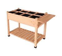 Relaxdays Bancal elevado, 8 compartimentos, 2 estantes, 81 x 128 x 56 cm, balcón y terraza, mesa para plantas, madera de abeto, color naranja