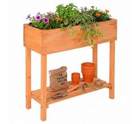 Relaxdays Bancal Elevado jardín, balcón/terraza, con Estante, Naranja | Base de madera y tela no tejida, (Al x An x Fon) 80 x 80 x 30 cm, parterre