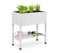 Relaxdays Bancal Huerto Urbano Madera de Abeto, Jardinera con Balda, Arriate Balcón y Terraza, 80x74x38 cm, Blanco