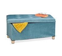 Relaxdays Banco Almacenaje, Acolchado, Terciopelo, Patas Madera, hasta 120 kg, Plegable, 34 x 76 x 38 cm, Turquesa, 34x76x38 cm