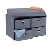 Relaxdays Banco Almacenaje, Baúl Plegable, 4 Cajones, Mueble con Asiento Recibidor, Pasillo, Salón, 39 x 60 x 38cm, Gris, Tablero de Fibras
