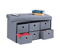 Relaxdays Banco Almacenaje, Baúl Plegable, 6 Cajones, Mueble con Asiento Recibidor, Pasillo, Salón, 39x76x38 cm, Gris, Gomaespuma