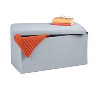 Relaxdays Banco Almacenaje, Funda de Terciopelo, 80 L, Acolchado, Baúl Almacenamiento, 38 x 77 x 39 cm, Gris Claro