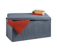 Relaxdays Banco Almacenaje, Funda de Terciopelo, 80 L, Acolchado, Baúl Almacenamiento, 38 x 77 x 39 cm, Gris Oscuro