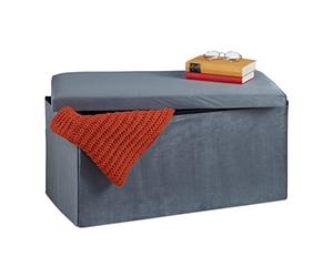 Relaxdays Banco Almacenaje, Funda de Terciopelo, 80 L, Acolchado, Baúl Almacenamiento, 38 x 77 x 39 cm, Gris Oscuro