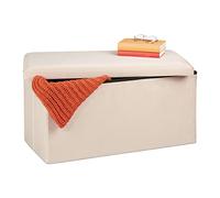 Relaxdays Banco Almacenaje, Funda de Terciopelo, 80 L, Salón, Dormitorio, Baúl Almacenamiento, 38 x 77 x 39 cm, Crema