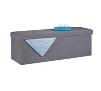 Relaxdays Banco Almacenaje, Plegable, Acolchado, Compartimiento Extraíble, 130 L, Baúl Almacenamiento, Gris Oscuro