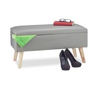Relaxdays Banco Almacenamiento 40 L, Acolchado, Patas de Madera, Cuero Sintético, 40 x 80 x 39,5 cm, Asiento Baúl, Gris
