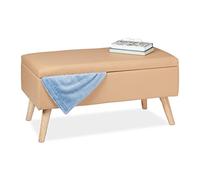 Relaxdays Banco Almacenamiento 40 L, Acolchado, Patas de Madera, Cuero Sintético, 40 x 80 x 39,5 cm, Asiento Baúl, Beige