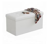 Relaxdays Banco Almacenamiento, Piel sintética, Plegable, Acolchado, Medidas: 38 x 76 x 38 cm, Blanco
