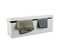 Relaxdays Banco plegable, Baúl de almacenaje, Cuero sintético, 38 x 114 x 38 cm, Blanco