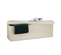 Relaxdays Banco Asiento Almacenaje Cuero Sintético, Plegable, Crema 38x114x38cm