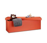 Relaxdays Banco Asiento Almacenaje Cuero Sintético, Plegable, Naranja 38x114x38cm