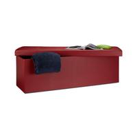 Relaxdays Banco plegable, Baúl de almacenaje XL, Asiento cómodo, Cuero sintético & MDF, 38 x 114 x 38 cm, Rojo oscuro