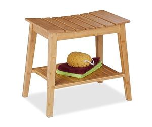 Relaxdays Banco Baño con Balda, Taburete Bambú, 45 x 51,5 x 34 cm, Banqueta con Repisa, Pasillo, Cocina o WC, Natural