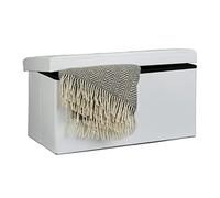 Relaxdays Banco/Cofre, Cuero, Blanco | Puff, Asiento con Almacenamiento hasta 300 kg