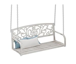 Relaxdays Banco Colgante de Jardín, 2 Plazas, Columpio de Exterior para Colgar, Metal, 190 x 133 x 55 cm, Blanco/Bronce