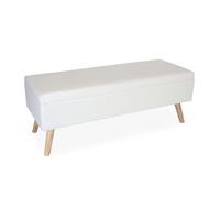 Relaxdays, Almacenamiento, tapizado, Piel sintética, Madera, 40 x 110 x 40 cm, Banco para Dormitorio, Blanco, Tablero de Fibras, Plástico